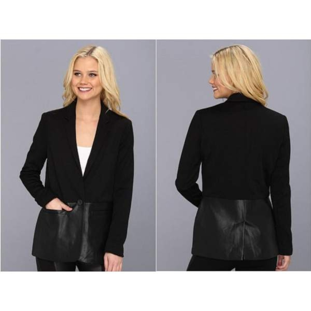 DKNYC Black Faux Leather Panel Blazer Jacket